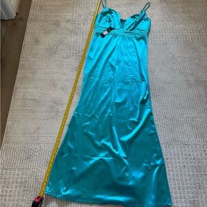 Fashion Nova Teal Satin Maxi Dress